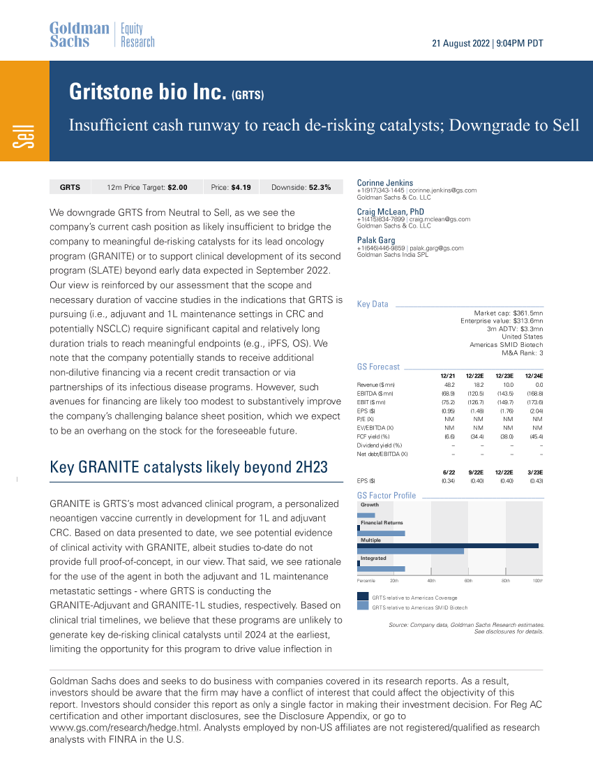 Gritstone bio Inc. (GRTS)_ Insufficient cash runway to reach de-risking catalysts; Downgrade to Sell(1)Gritstone bio Inc. (GRTS)_ Insufficient cash runway to reach de-risking catalysts; Downgrade to Sell(1)_1.png